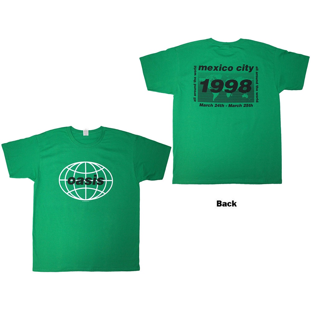 Oasis - 1998 World Tour - Mexico City Heren T-shirt - Groen